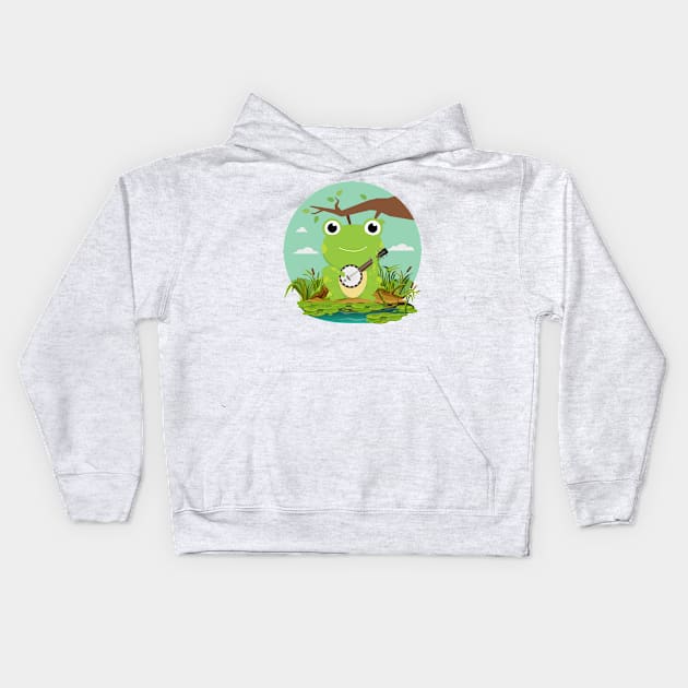 Kawaii Banjo Frog Kids Hoodie by Green Gecko Creative